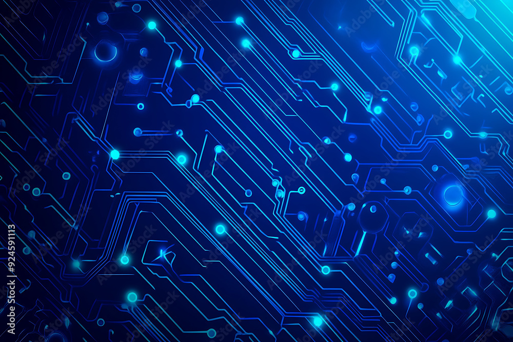 Futuristic vector illustration of a blue circuit board with intricate digital tech elements, perfect for advanced technology backgrounds.
