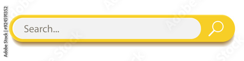 3d search bar Internet browser engine yellow color isolated on white background for UI design, website interface element with web icons and push button vector