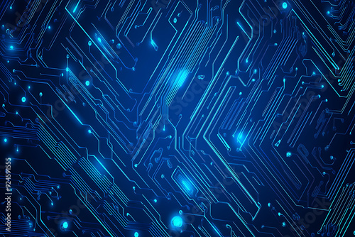 Futuristic vector illustration of a blue circuit board with intricate digital tech elements, perfect for advanced technology backgrounds. 