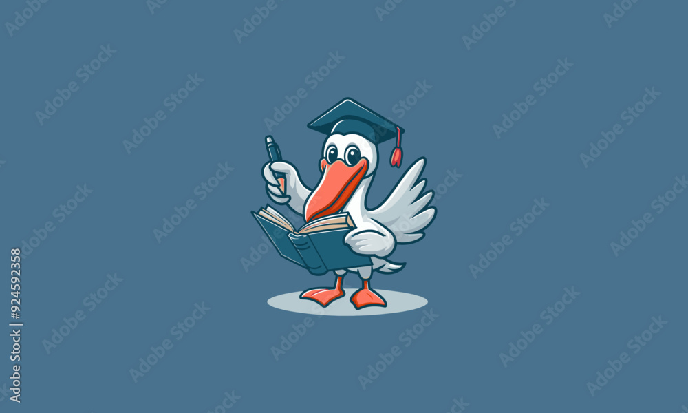 character cartoon pelican writing on book vector mascot design character cartoon pelican writing on book vector mascot design