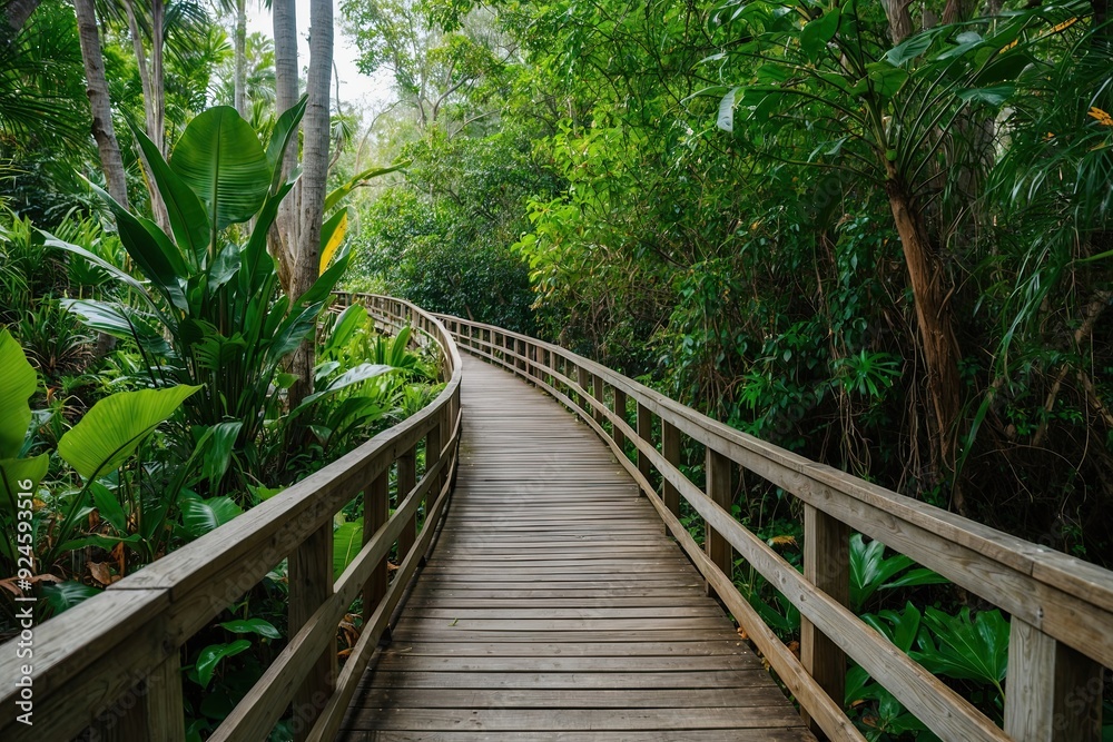 Serene Walk on Scenic Wooden Bridge Surrounded by Vibrant Greenery Serene Walk on Scenic Wooden Bridge Surrounded by Vibrant Greenery