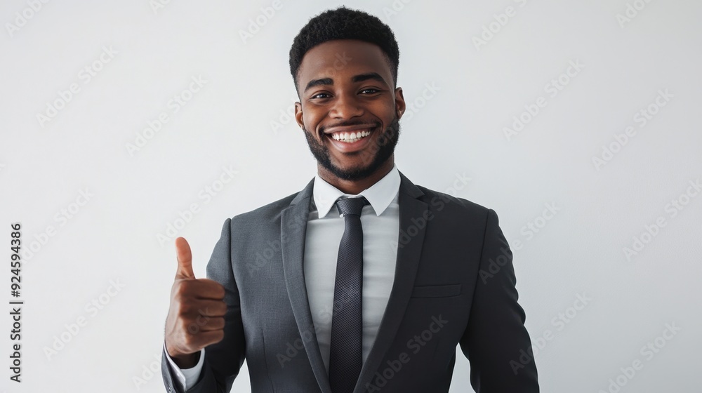 Office worker happily giving a thumbs up on an isolated white background showcasing enthusiasm and positivity in a modern professional setting