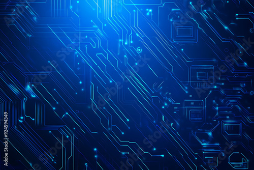 Futuristic vector illustration of a blue circuit board with intricate digital patterns, ideal for modern tech backgrounds and interfaces. 