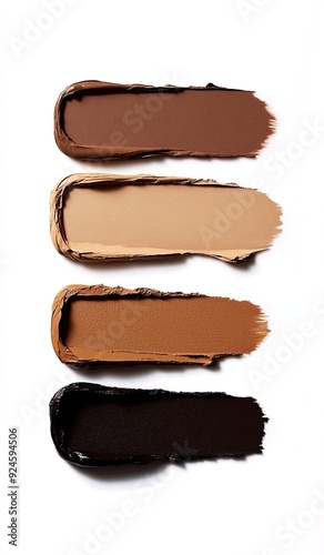 Four different shades of brown makeup are shown side by side