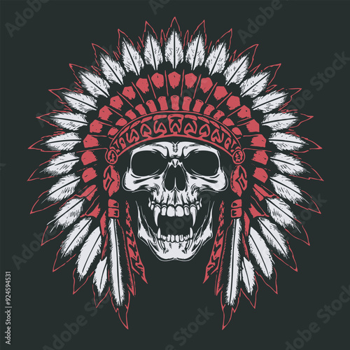 Indian skull design element for logo, poster, card, banner, emblem, t shirt. Vector illustration