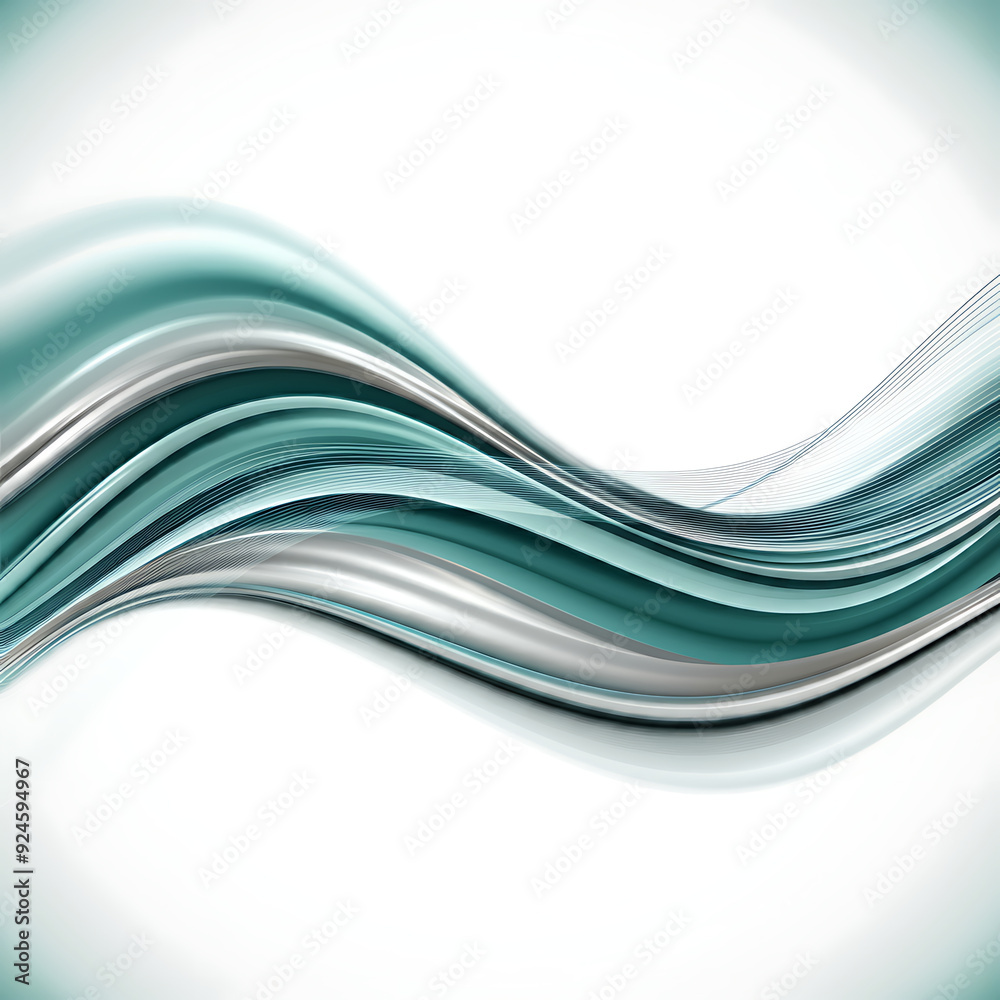 Obraz premium Abstract Wavy Lines with Metallic and Teal Gradient 메탈릭과 청록색 그라디언트의 추상적인 물결 라인