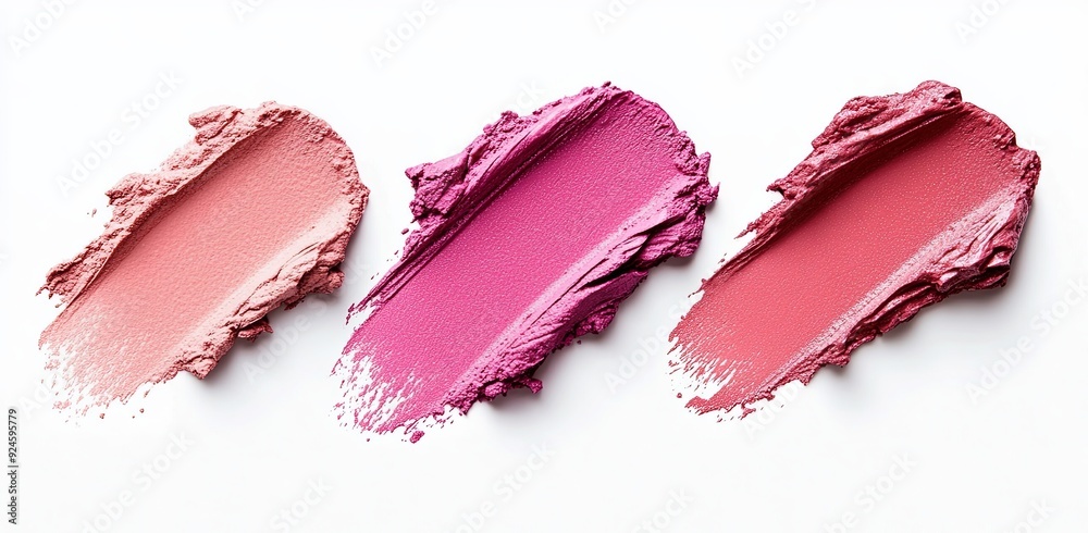 Three different shades of pink lipstick are shown side by side Three different shades of pink lipstick are shown side by side