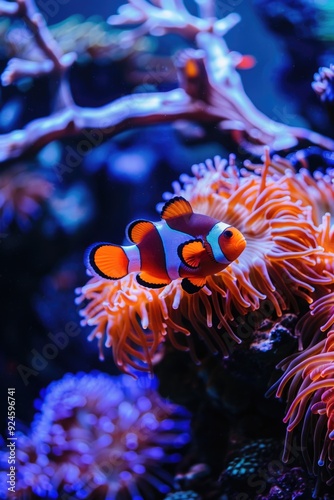Fototapeta Naklejka Na Ścianę i Meble -  A pair of clown fish sitting on top of a coral reef
