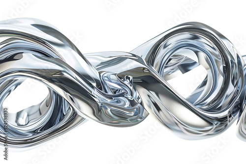 Abstract Silver Liquid Swirls with Transparent Background - 3D Rendered Metallic Flowing Curves for Design and Art