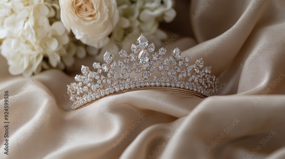A diamond tiara displayed elegantly on a soft fabric, capturing its regal beauty. A diamond tiara displayed elegantly on a soft fabric, capturing its regal beauty.