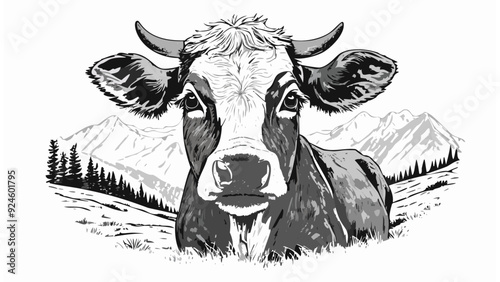 Alpine Cow - Beef Head Bull Face Meat Dairy Milk Farm Black Animal Drawing
