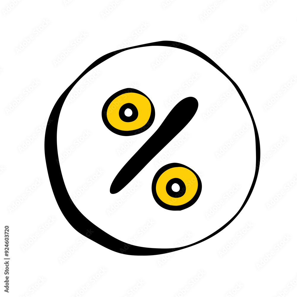A black and white circle contains a large black percentage symbo A black and white circle contains a large black percentage symbo