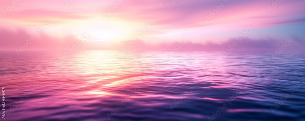 A tranquil ocean scene at sunset with vibrant pink and purple hues reflecting on the calm water. A tranquil ocean scene at sunset with vibrant pink and purple hues reflecting on the calm water.