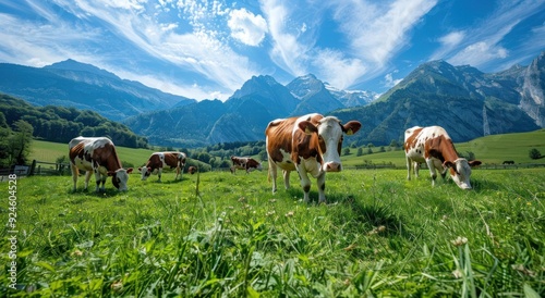 Cows Grazing in a Mountain Pasture