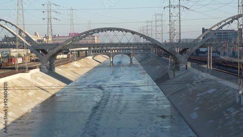 Los Angeles, California - April 12, 2024: Iconic 6th Street Bridge and LA River at Sunset photo