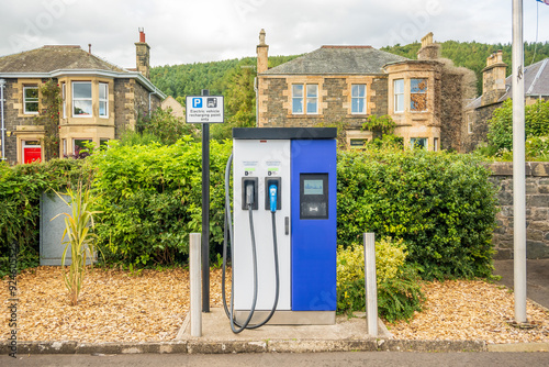 Range anxiety: Ev charging station in a hotel parking lot in the Scottish Borders town of Peeples