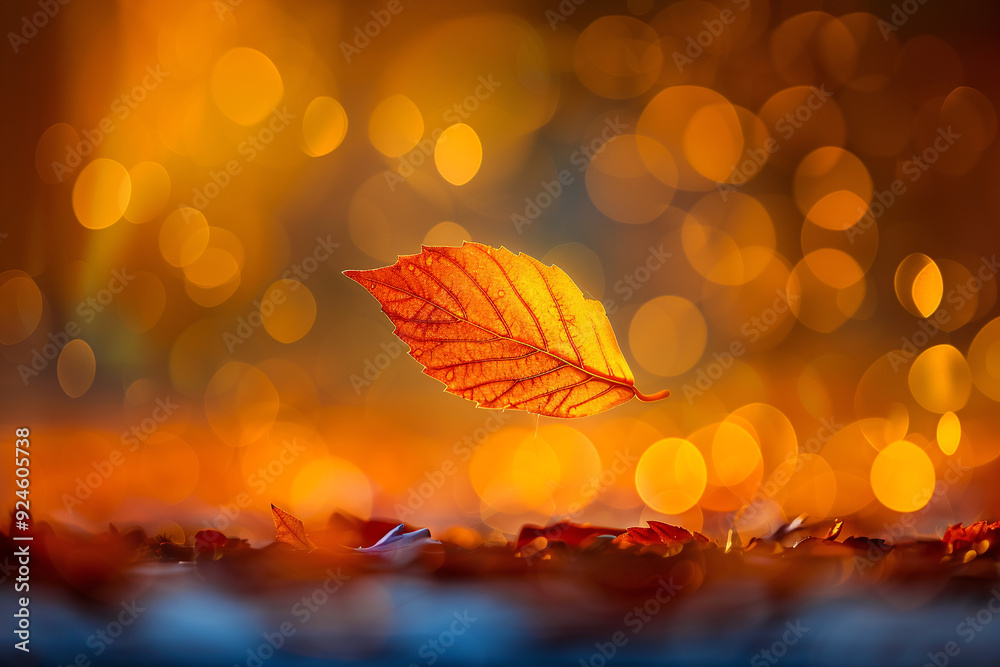 Autumn background. Falling orange leaf.
