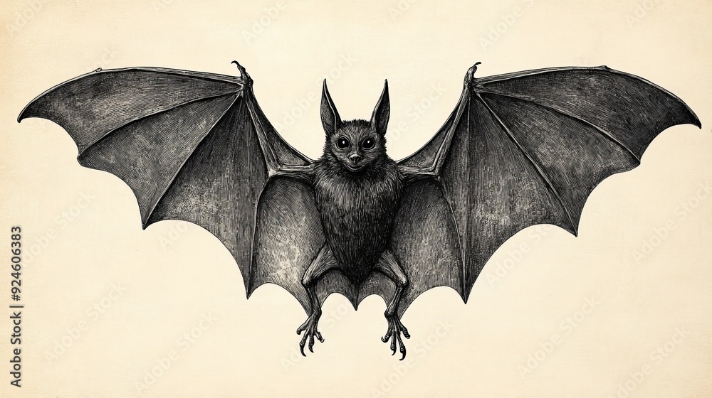Halloween-themed vampire bat with outstretched wings, mask design, vintage engraving style, dark and mysterious, isolated on white background Halloween-themed vampire bat with outstretched wings, mask design, vintage engraving style, dark and mysterious, isolated on white background