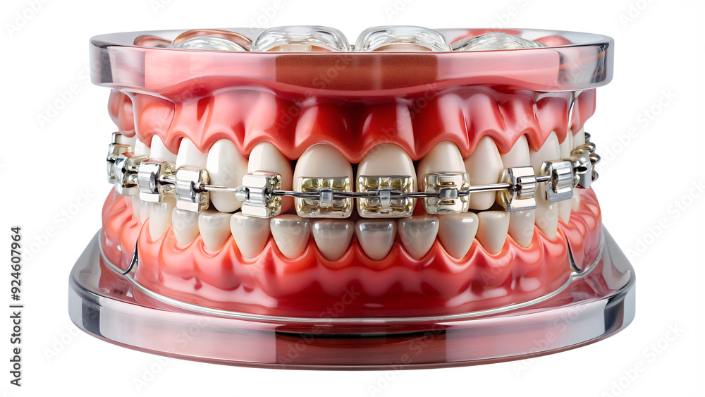 Model of teeth with orthodontic braces isolated on transparent background Model of teeth with orthodontic braces isolated on transparent background