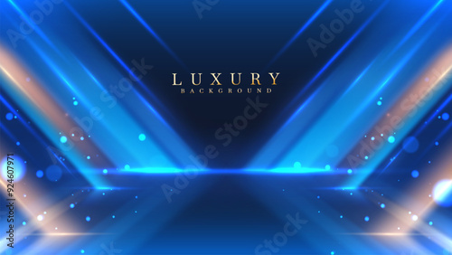 Bright Blue Runway with Light Streaks and Stars, Ideal for Presentations, Award Ceremony Events, and Technology-Themed Backgrounds.