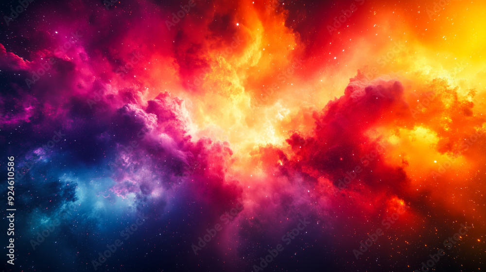 A vibrant cosmic canvas unfolds with swirling nebulae, stardust, and a spectrum of celestial hues. A vibrant cosmic canvas unfolds with swirling nebulae, stardust, and a spectrum of celestial hues.
