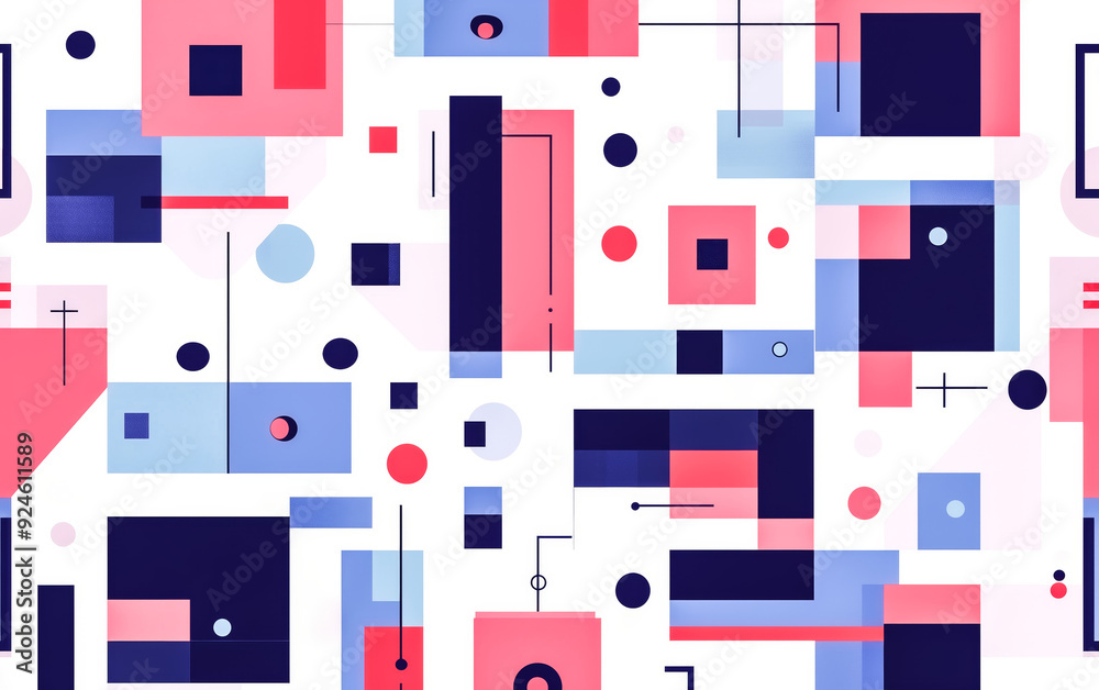 Geometric shapes and lines dance in a vibrant, seamless pattern of blue, pink, red, white, and black, creating a modern, tech-inspired abstract design. Geometric shapes and lines dance in a vibrant, seamless pattern of blue, pink, red, white, and black, creating a modern, tech-inspired abstract design.