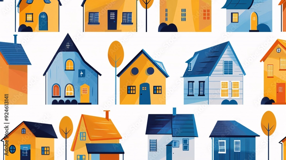 Colorful Houses Pattern: A Vibrant Urban Landscape Illustration Colorful Houses Pattern: A Vibrant Urban Landscape Illustration