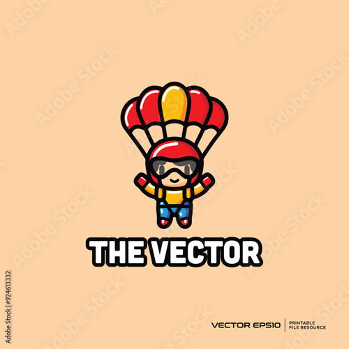 Skydiving mascot, vector, logo, character, cartoon, illustration, eps10