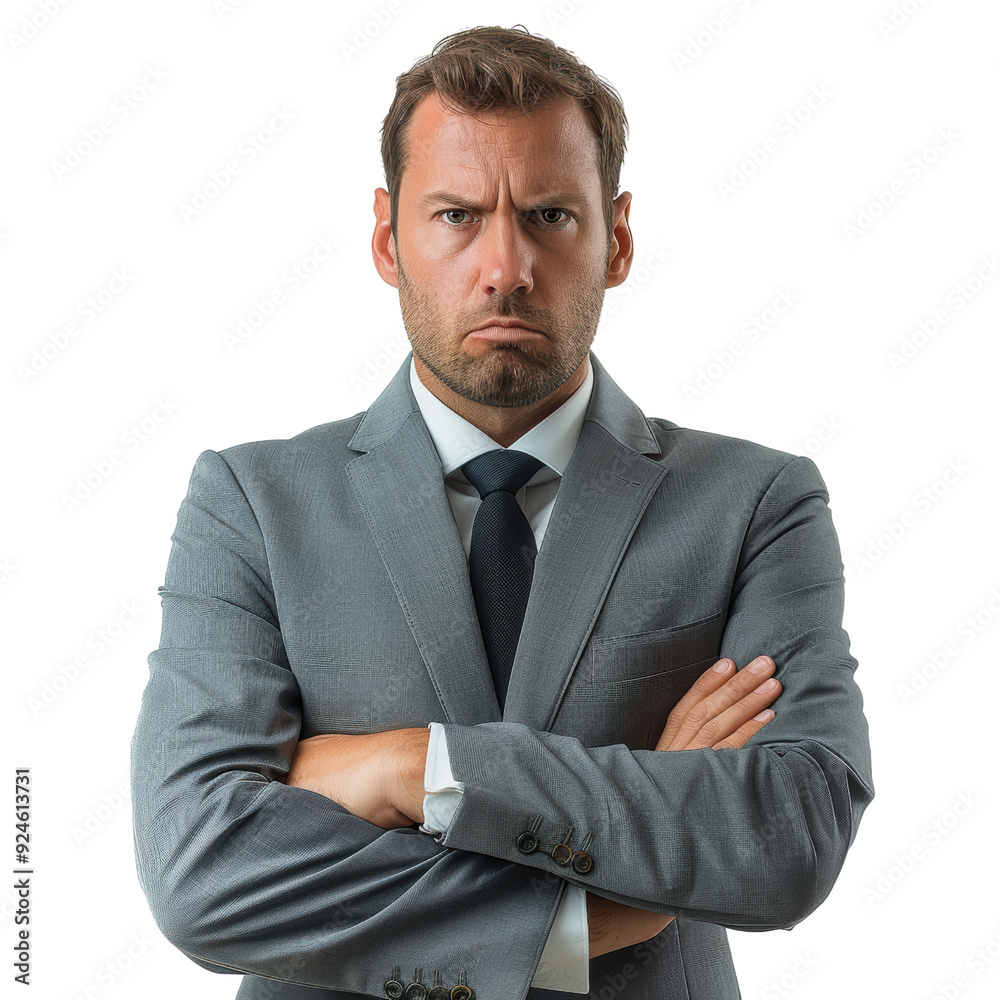 Intense Businessman With Folded Arms Exuding Confidence and Determination Intense Businessman With Folded Arms Exuding Confidence and Determination