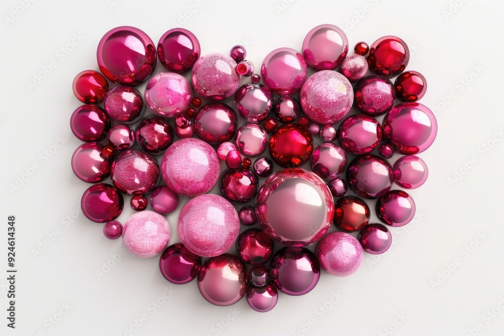 A colorful heart made from red and pink ornaments, perfect for romantic decorations or Valentine's Day themes A colorful heart made from red and pink ornaments, perfect for romantic decorations or Valentine's Day themes