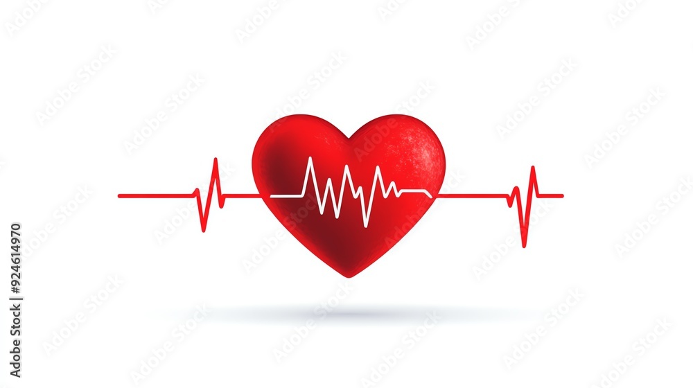 Red heart icon with ECG line on white background, depicting heart health, healthcare, and cardiology. Conceptual image for medical themes. Red heart icon with ECG line on white background, depicting heart health, healthcare, and cardiology. Conceptual image for medical themes.