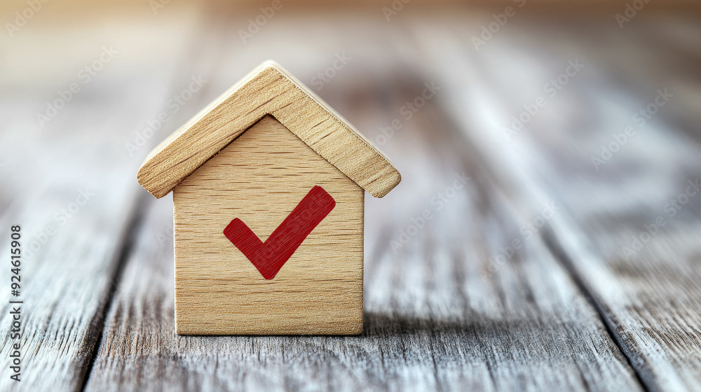 A visual featuring a wooden house model placed on a desk with a check mark symbol. This image represents home inspections, adherence to standards, and certifications for real estate safety. A visual featuring a wooden house model placed on a desk with a check mark symbol. This image represents home inspections, adherence to standards, and certifications for real estate safety.