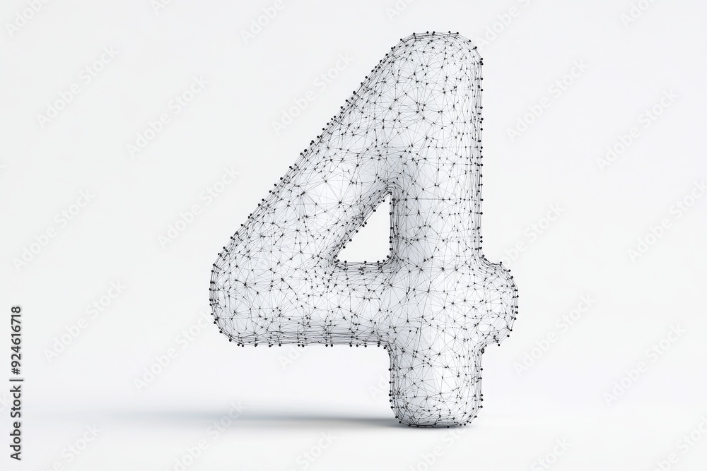 A modern illustration featuring digit four and a mash line on a white background with an inscription depicting stars and space.