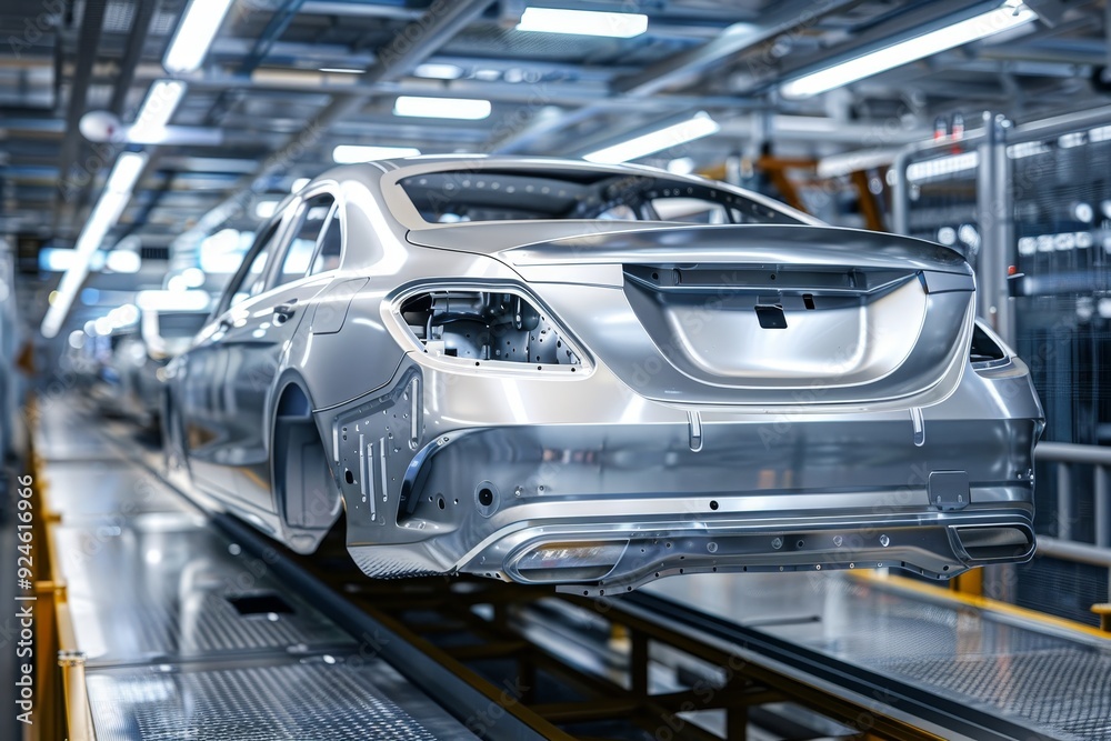 Modern automotive production line quality check of car bodies before painting in high tech factory Modern automotive production line quality check of car bodies before painting in high tech factory