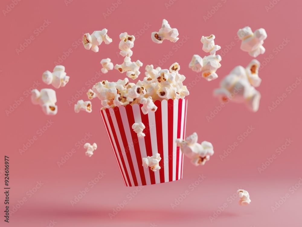 Popcorn Explosion in a Red and White Striped Bucket Popcorn Explosion in a Red and White Striped Bucket