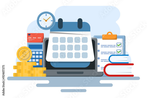 Monthly recurring income concept, income, making money, Calendar with monthly payment dates, recurring income payments. flat vector illustration on background.