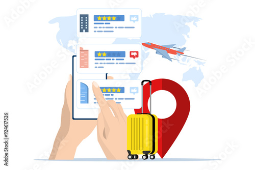 Εκτύπωση καμβά The concept of choosing hotels and rooms online booking images, Browse searches or choose hotels, inns and apartments via the internet, Concept of travel, holidays and accommodation
