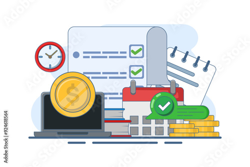 Monthly recurring income concept, income, making money, Calendar with monthly payment dates, recurring income payments. flat vector illustration on background.