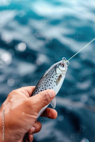 Hand Catching Fish From Net in Clear Blue Water