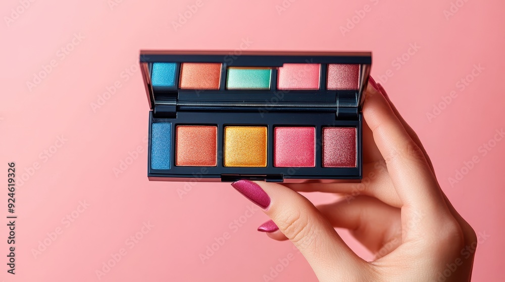 Multicolored Eyeshadow palette,Black plastic square case with colorful eye shadow and glitter round samples,Tool for makeup artist,Cosmetic, Beauty shop,Summer eye shadow,beauty product template. Multicolored Eyeshadow palette,Black plastic square case with colorful eye shadow and glitter round samples,Tool for makeup artist,Cosmetic, Beauty shop,Summer eye shadow,beauty product template.