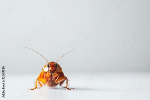 Cockroach on a clean white surface, with copy space photo