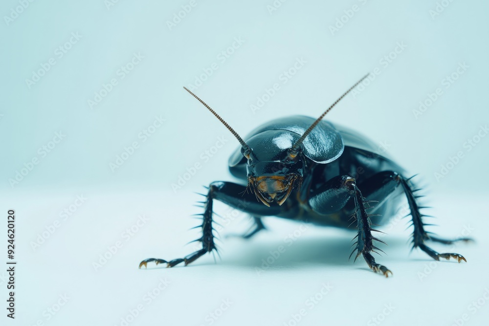 Fototapeta premium Cockroach on a clean white surface, with copy space