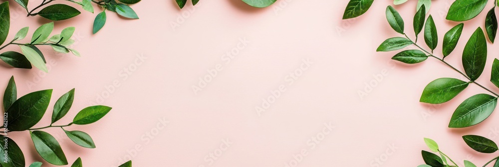 Naklejka premium Tranquil Pastel Green Foliage on Soft Pink Background, Serene and Elegant., Generative Ai