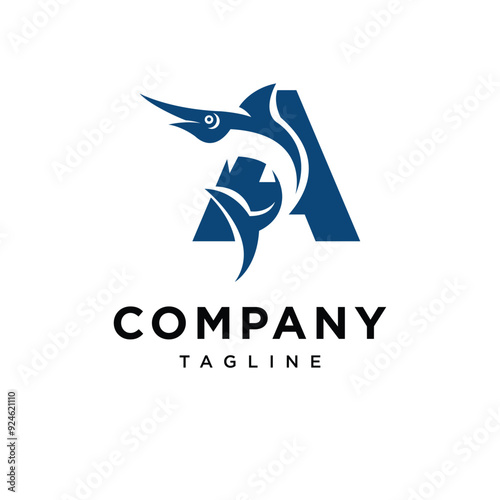 Letter A Blue Marlin Fish Logo Icon Vector