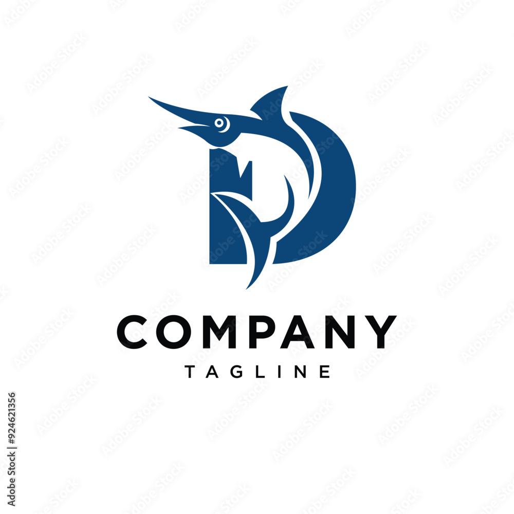 Letter D Blue Marlin Fish Logo Icon Vector Letter D Blue Marlin Fish Logo Icon Vector