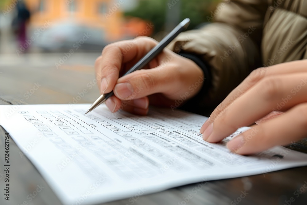 Person Filling Out a Form with a Pen Person Filling Out a Form with a Pen
