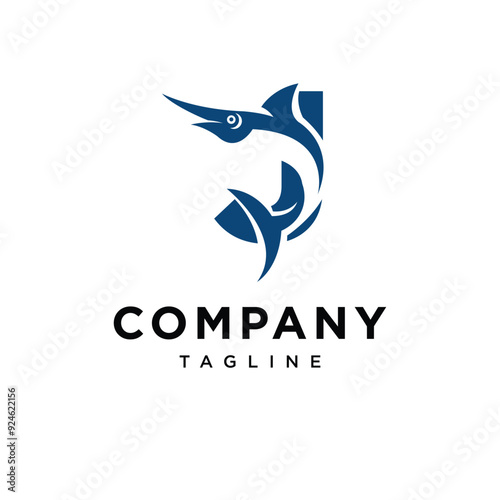 Letter J Blue Marlin Fish Logo Icon Vector