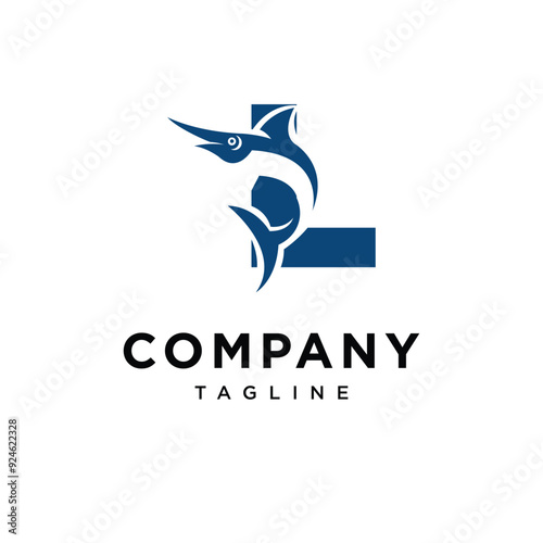 Letter L Blue Marlin Fish Logo Icon Vector