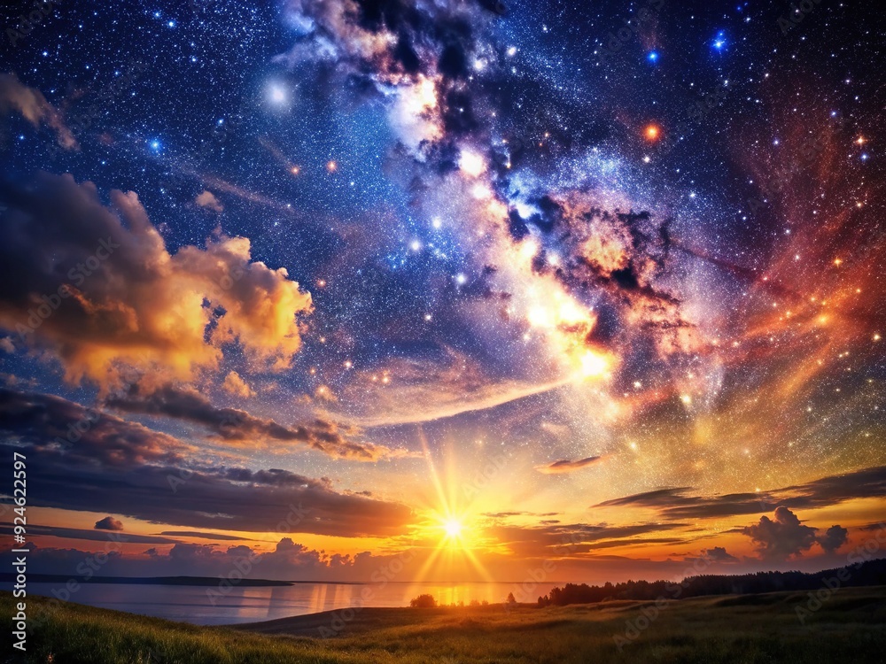 Cosmic Epiphany: Inspiring, uplifting, ambient, starry sky, golden hour Cosmic Epiphany: Inspiring, uplifting, ambient, starry sky, golden hour