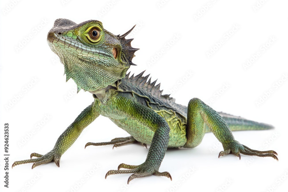 Obraz premium Green Tree Lizard with Spiked Crest Looking Up